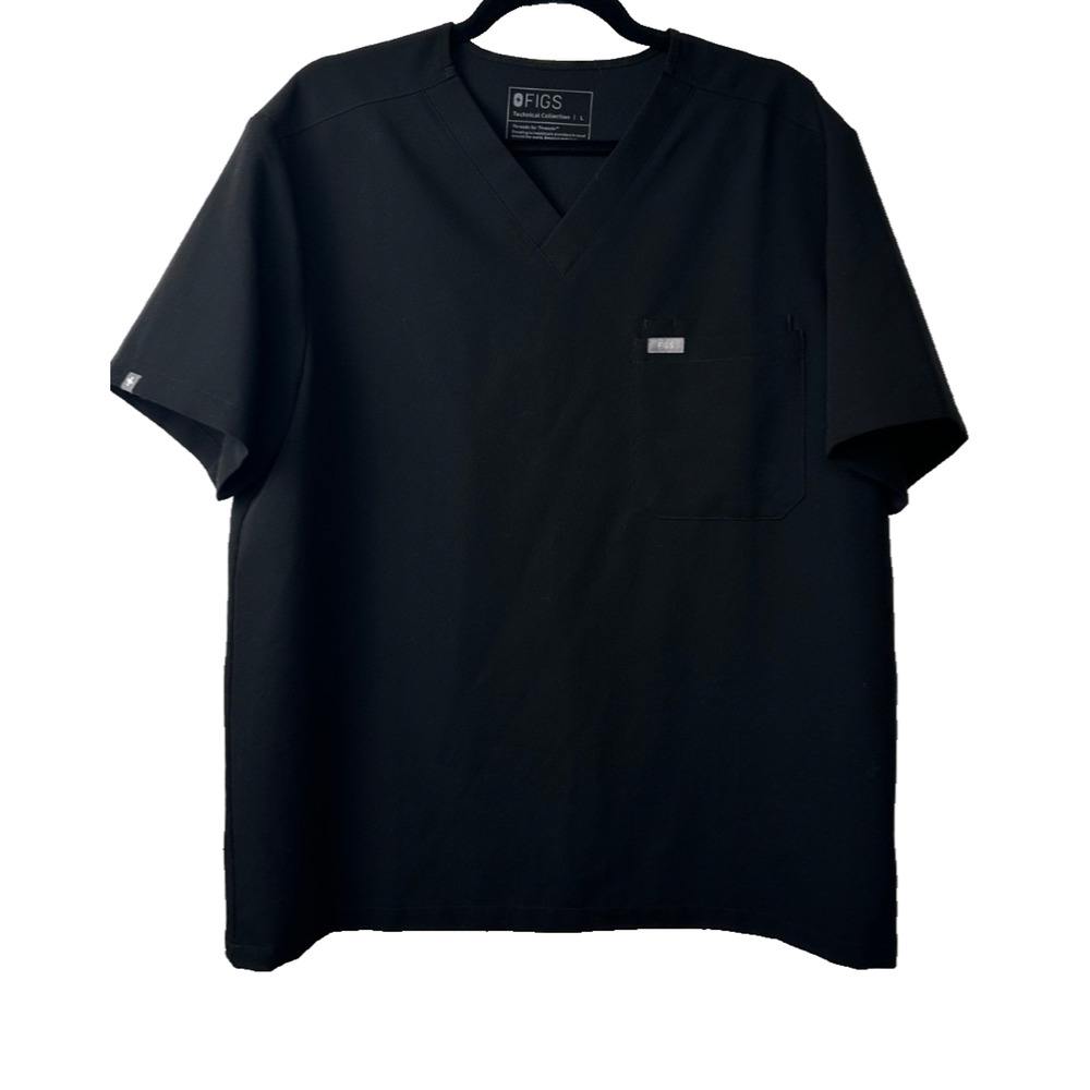 Figs Technical Collection Women's Size L Scrub Top Short Sleeve V-Neck Black C21